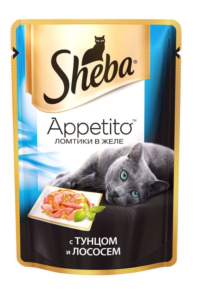 Паучи Sheba Appetito для кошек. С тунцом и лососем