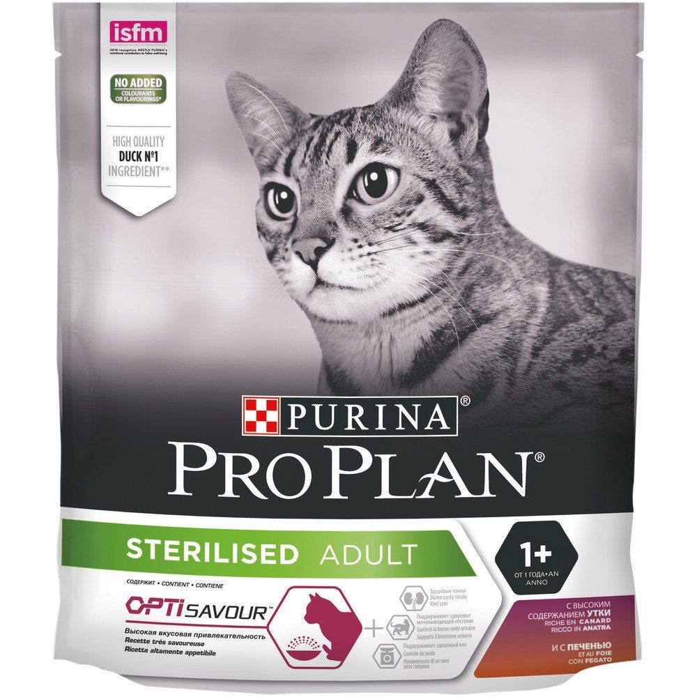 Сухой корм для кошек PRO PLAN Sterilised для стерилизованных кошек с уткой и печенью
