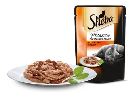 Паучи Sheba Pleasure для кошек. Из телятины и языка