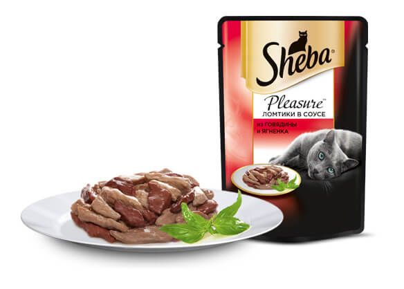 Паучи Sheba Pleasure для кошек. Из говядины и ягненка