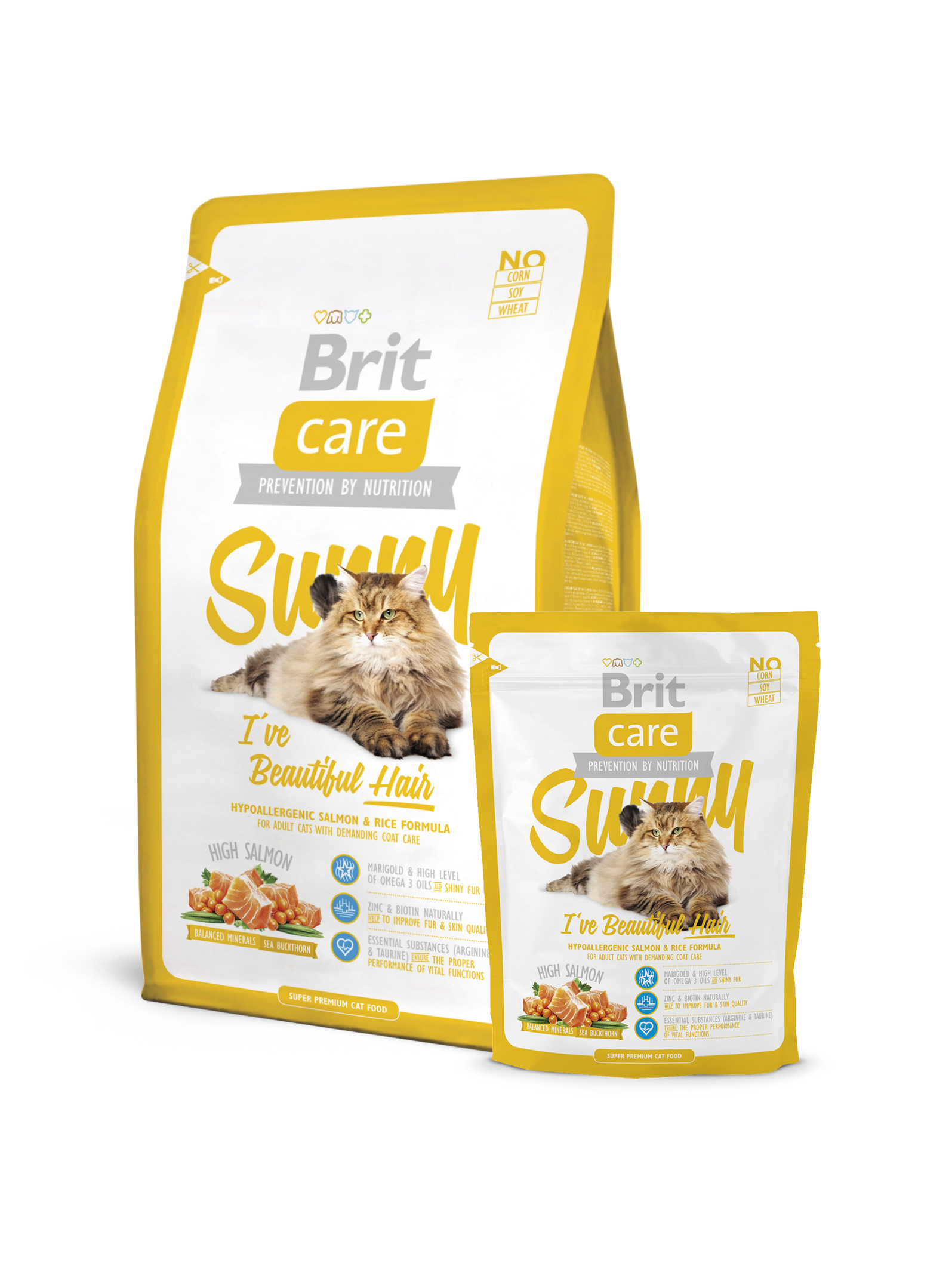 Корм Brit Care Cat Sunny Beautiful Hair для кошек, для ухода за кожей и шерстью