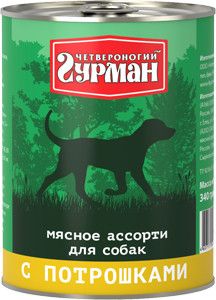 Консервированный корм Четвероногий Гурман "Мясное Ассорти" с потрошками для собак