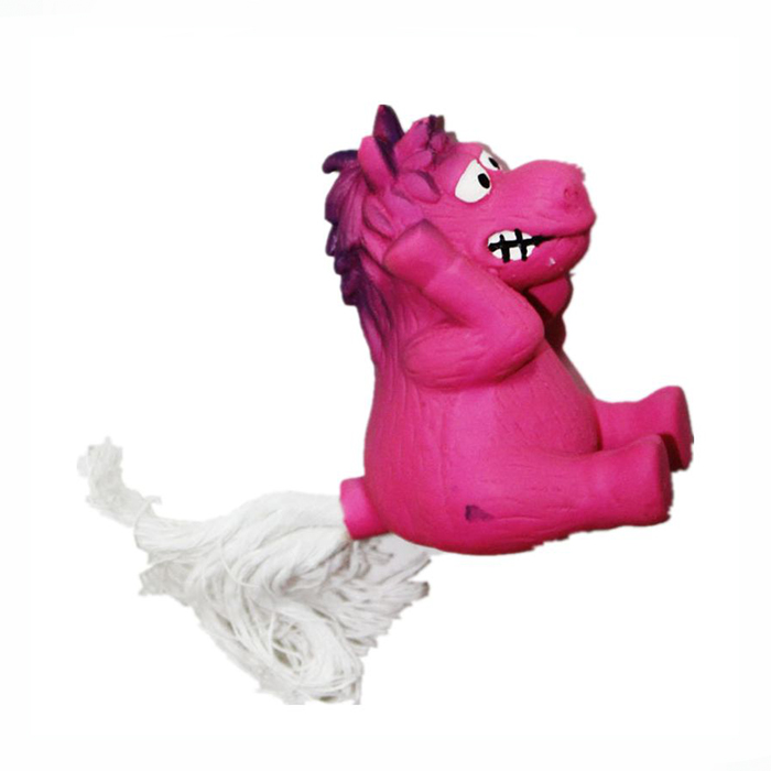 Игрушка Ziver для собак с пищалкой "Лошадь с веревочным хвостом розовая"