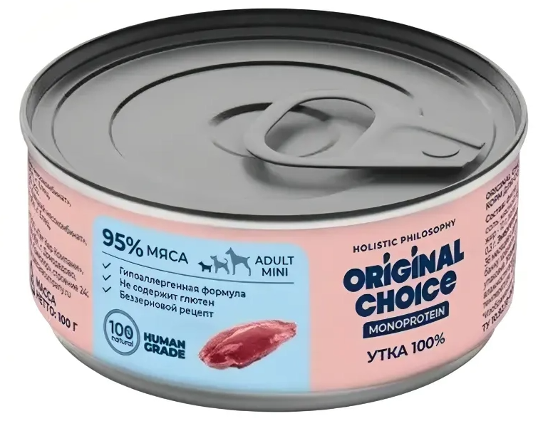 Банки Original Choice Monoprotein Adult Mini для собак мелких пород 100% утки