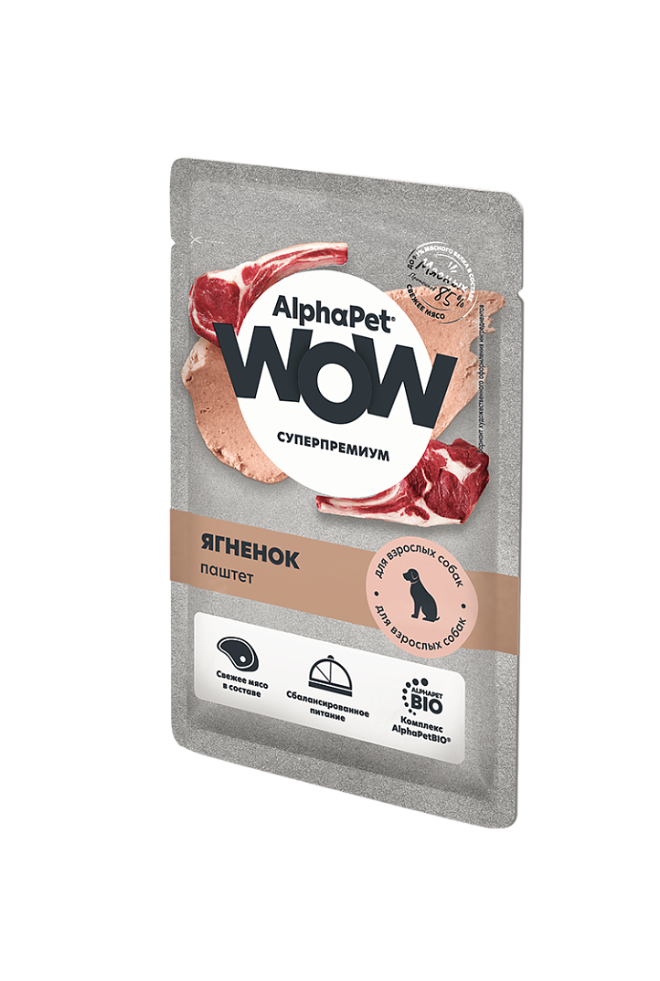Паучи Alphapet Wow паштет для взрослых собак с ягнёнком