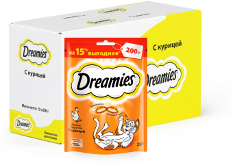 Лакомство Dreamies для кошек с курицей +15% (180г + 20г в подарок) ПРОМОПАК