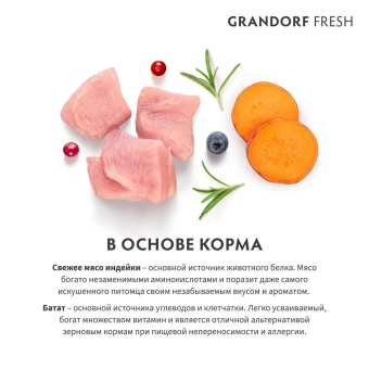 Корм Grandorf Fresh Dog Turkey Mini свежее мясо индейки с бататом для взрослых собак мелких пород