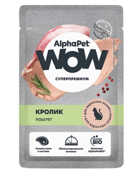 Паучи Alphapet Wow паштет для взрослых кошек с кроликом