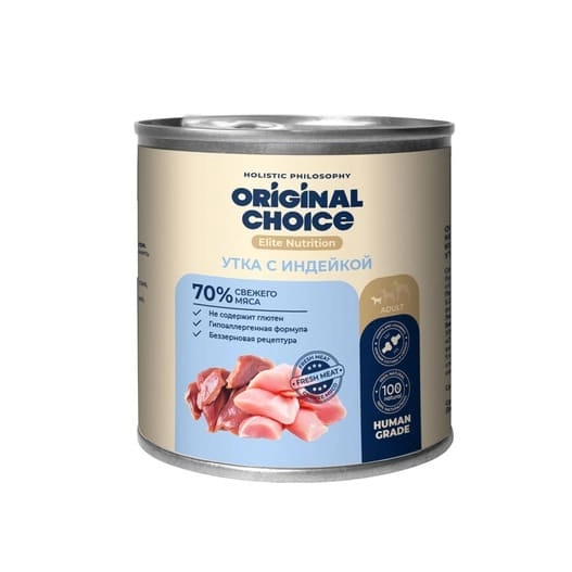 Банки Original Choice Elite Nutrition Adult Mini для собак мелких пород с уткой и...