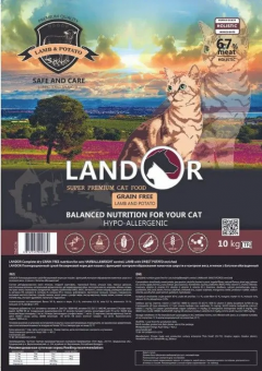 Корм Landor Hairball Adult Cat беззерновой для кошек для контроля образования комочков шерсти и контроля веса с ягнёнком