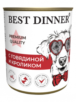 Консервы Best Dinner для собак. Меню №3 Говядина с кроликом 340г