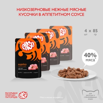 Паучи Enso Basic полнорационный корм для взрослых кошек кусочки в соусе с индейкой