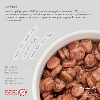 Паучи Enso Basic полнорационный корм для взрослых кошек кусочки в соусе с индейкой