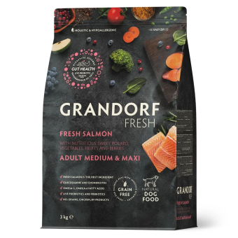Корм Grandorf Fresh Dog Salmon Med&Maxi свежее филе лосося с бататом для взрослых собак крупных пород