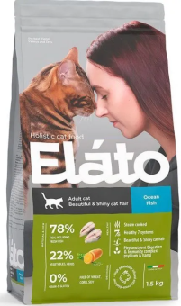 Корм Elato Holistic Adult Cat Ocean Fish Beautiful & Shiny Cat Hair для кошек с рыбой красивой шерсти