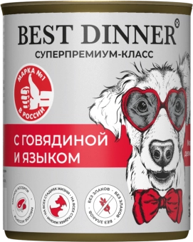 Консервы Best Dinner Мясные деликатесы для собак. Говядина с языком