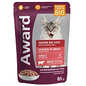 Паучи Award Indoor big cats для взрослых домашних кошек крупных пород кусочки в соусе с говядиной Паучи Award Indoor big cats для взрослых домашних кошек крупных пород кусочки в соусе с говядиной