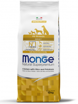 Корм Monge Speciality Line Chicken Adult для взрослых собак всех пород с курицей, рисом и картофелем