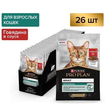 Влажный корм PRO PLAN® MAINTENANCE для взрослых кошек, кусочки с говядиной в соусе