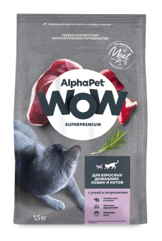 Корм Alphapet WOW Superpremium для взрослых домашних кошек и котов с уткой и потрошками