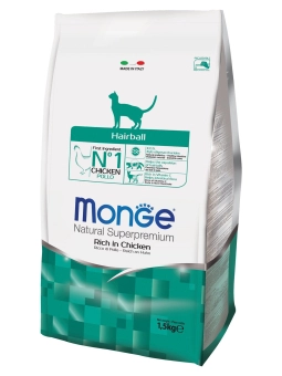 Корм Monge Cat Daily Line Hairball для кошек для выведения шерсти из курицы