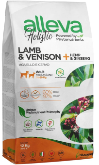 Корм Alleva Holistic Dog Lamb&Venison для взрослых собак средних/крупных пород с ягнёнком, олениной, коноплёй, женьшенем