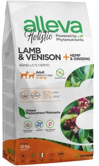 Корм Alleva Holistic Dog Lamb&Venison для взрослых собак средних/крупных пород с ягнёнком, олениной, коноплёй, женьшенем