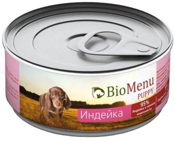 Банки BioMenu puppy для щенков с индейкой