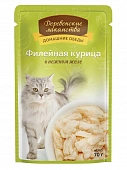 Паучи Деревенские Лакомства для кошек из филейной курицы в нежном желе Паучи Деревенские Лакомства для кошек из филейной курицы в нежном желе