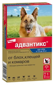 Капли на холку Адвантикс от блох, клещей и комаров для собак весом от 25 до 40кг