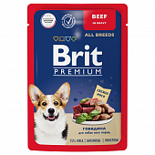 Паучи Brit Premium для взрослых собак всех пород с говядиной в соусе