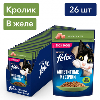 Паучи Felix для кошек аппетитные кусочки с кроликом кусочки в желе