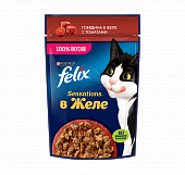 Влажный корм для кошек Felix Sensations с говядиной в желе с томатами