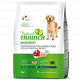 Сухой Корм Natural Trainer Adult Dog Maxi Raw Ham для собак крупных пород с сыровяленной ветчинрой и рисом