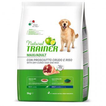 Корм Natural Trainer Adult Dog Maxi Raw Ham для собак крупных пород с сыровяленной ветчинрой и рисом