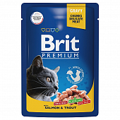 Паучи Brit Premium для взрослых кошек с лососем и форелью в соусе