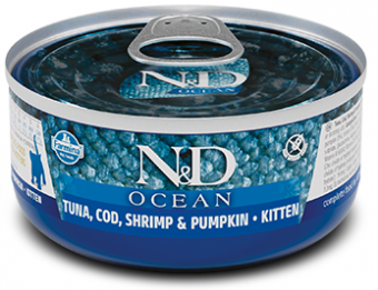Консервы Farmina N&D Kitten Ocean Cod, Shrimp& Pumpkin для котят с треской, креветками и тыквой