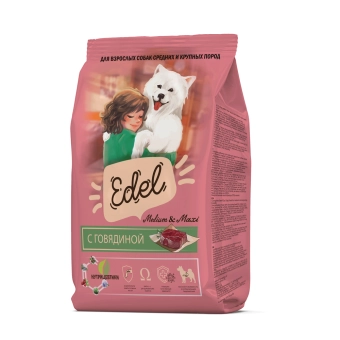 Сухой корм Edel Adult Medium & Maxi Beef полнорационный для взрослых собак средних и крупных пород, говядина