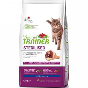 Корм Natural Trainer Cat Adult Sterilised Dry-Cured Ham для взрослых стерилизованных кошек с сыровяленой ветчиной