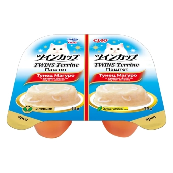 Ламитесры Inaba Ciao Twins Terrine паштет для кошек с тунцом магуро и куриным филе со вкусом ширасу