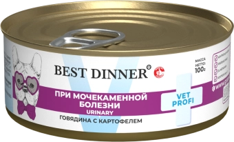 Банки Best Dinner Exclusive Urinary для собак с профилактикой мочекаменной болезни с говядиной и картофелем