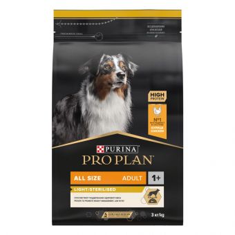 Сухой корм PRO PLAN® для взрослых собак всех пород склонных к избыточному весу и/или стерилизованных, с курицей