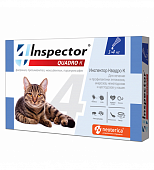 Капли на холку Inspector Quadro от блох, клещей и глистов для кошек до 4 кг Капли на холку Inspector Quadro от блох, клещей и глистов для кошек до 4 кг