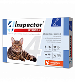 Капли на холку Inspector Quadro от блох, клещей и глистов для кошек до 4 кг