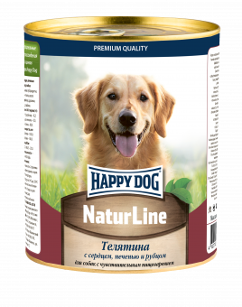 Консервы Happy Dog Natur Line для собак с телятиной, печенью, сердцем и рубцом 970г