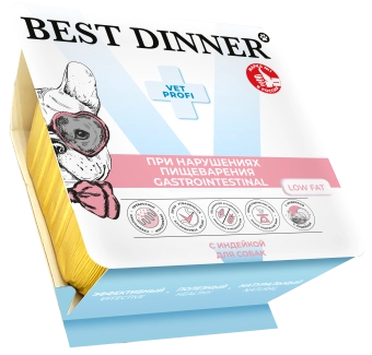 Ламистеры Best Dinner Vet Profi Gastrointestinal Low Fat для собак с чувствит. пищеварением нежный паштет из индейки