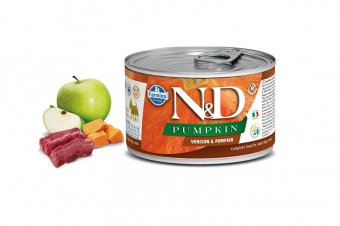 Консервы Farmina N&D Adult mini для взрослых собак маленьких пород с олениной и тыквой