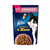 Паучи Felix Sensations для кошек с лососем в желе со вкусом трески Паучи Felix Sensations для кошек с лососем в желе со вкусом трески