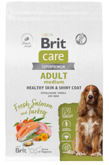 Корм Brit Care Dog Adult Healthy Skin&Shiny Coat для собак средних пород с лососем и индейкой для здоровой кожи и шерсти