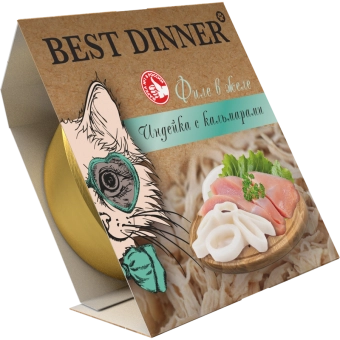 Ламистеры Best Dinner Holistic для стерилизованных кошек мясные волокна в желе с индейкой и кальмаром